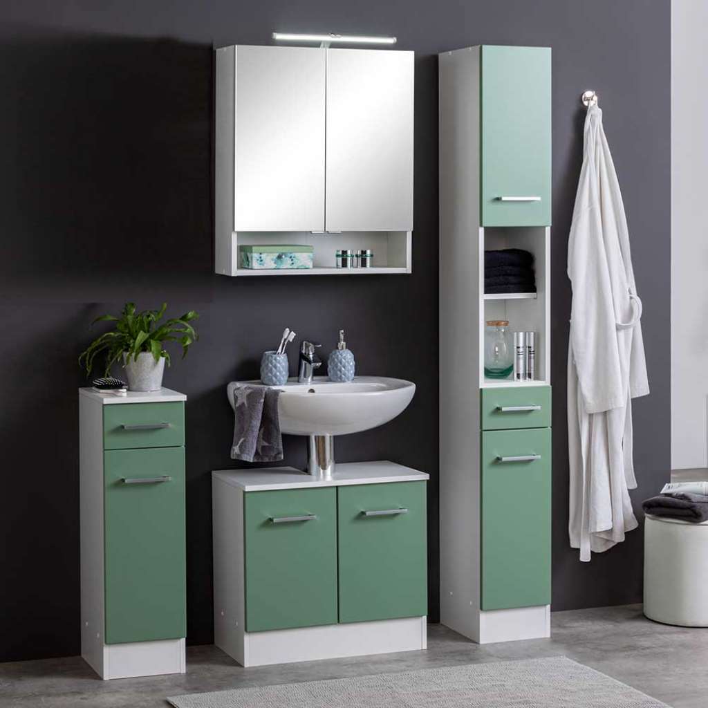 Bad Komplettset in Grün und Weiß 110 cm breit (4-teilig)