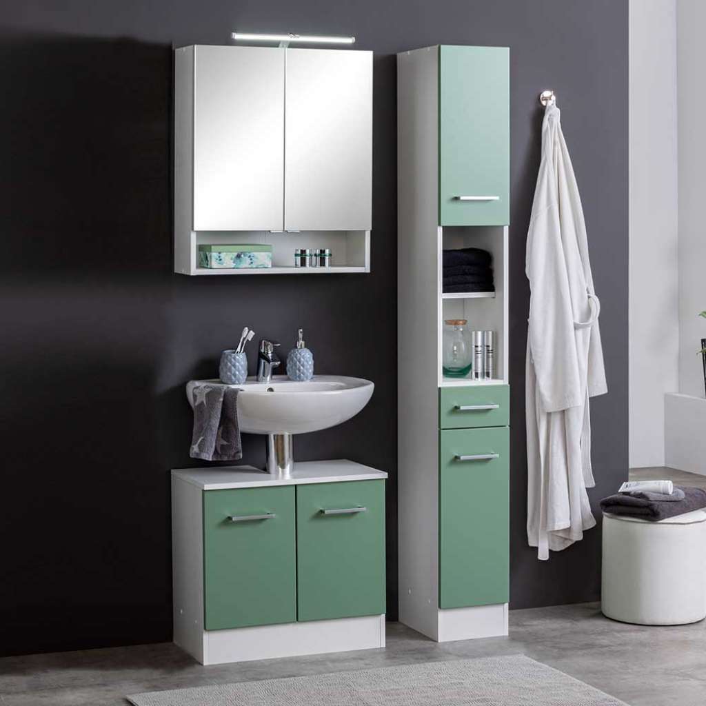 Badezimmermöbelset in Grün und Weiß 85 cm breit (3-teilig)