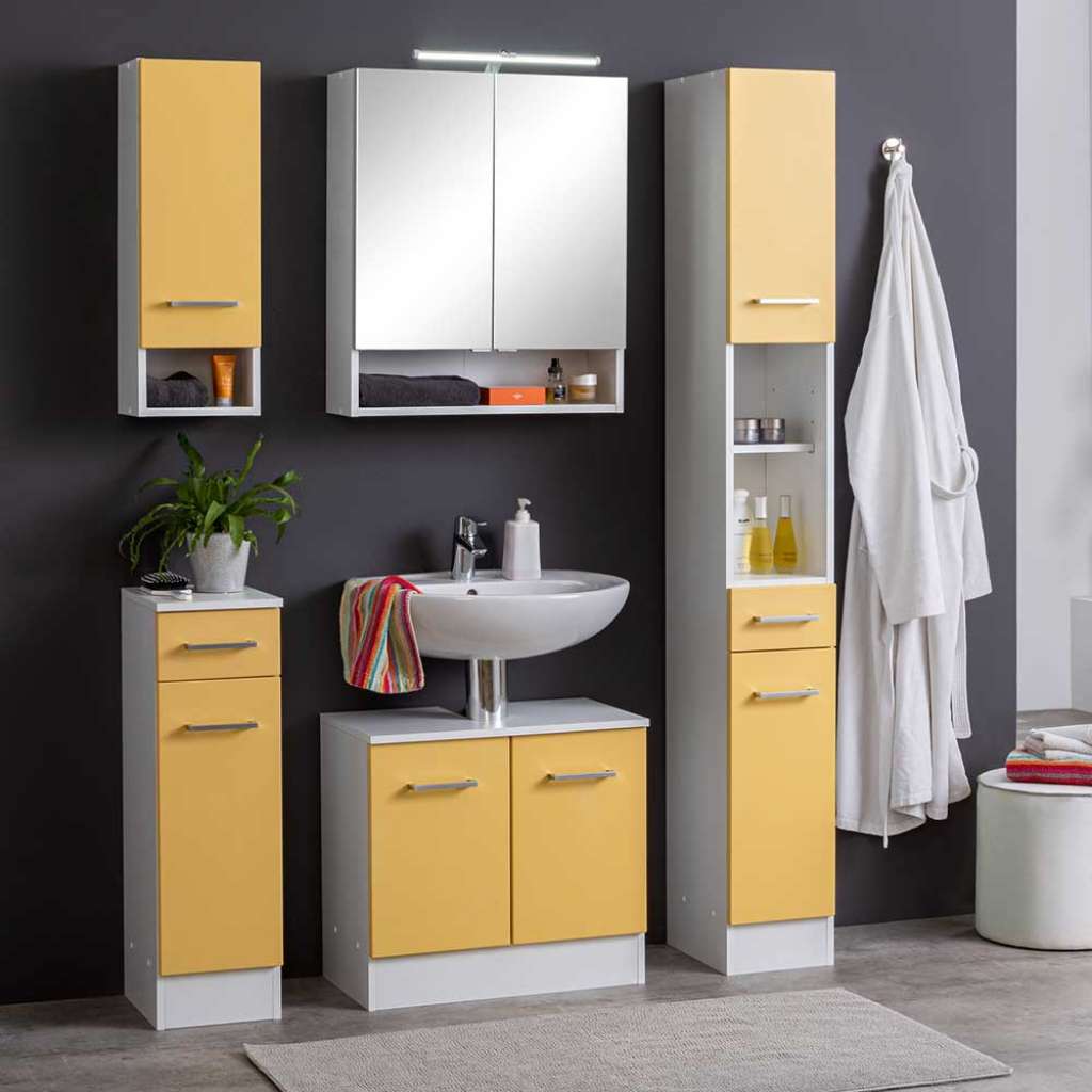 Badmöbelkomplettset in Gelb und Weiß modern (5-teilig)