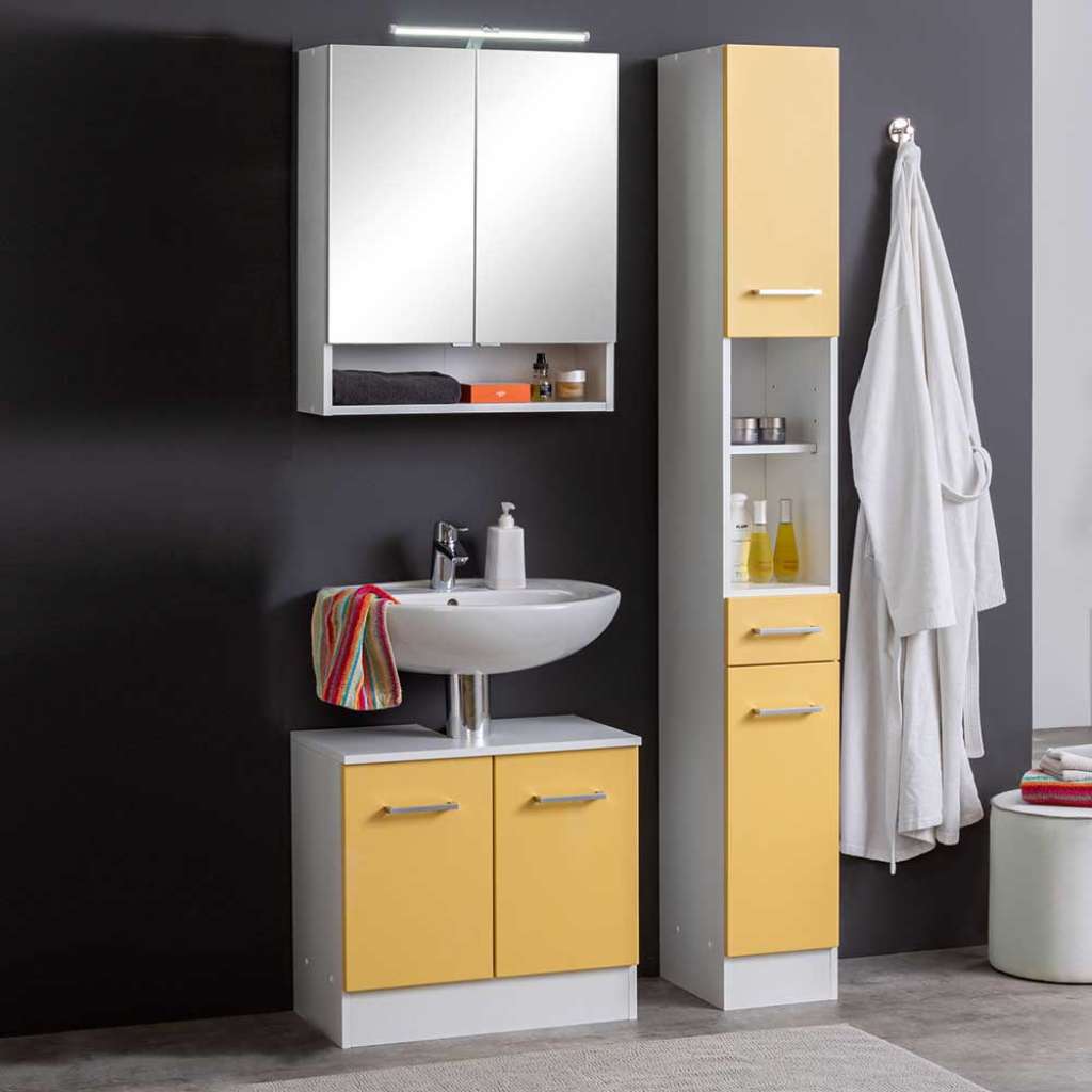 Design Möbel Set für Badezimmer Gelb und Weiß (3-teilig)