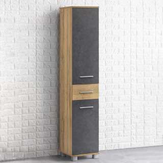 Badezimmer Seitenschrank in Dunkelgrau und Eiche Optik 30 cm breit