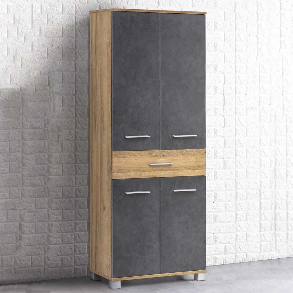 Badezimmerschrank in Dunkelgrau und Eiche Optik 60 cm breit