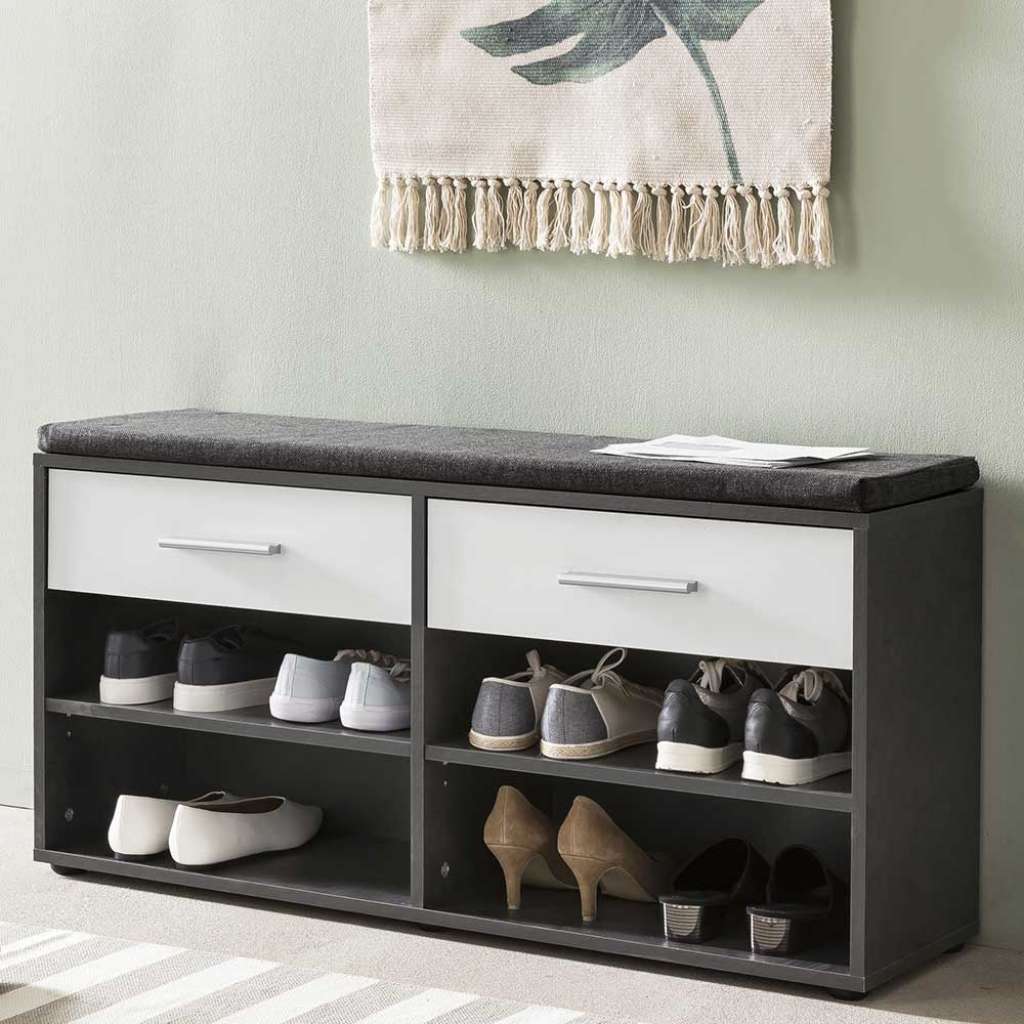 Schuhbank in Dunkelgrau und Weiß zwei Schubladen