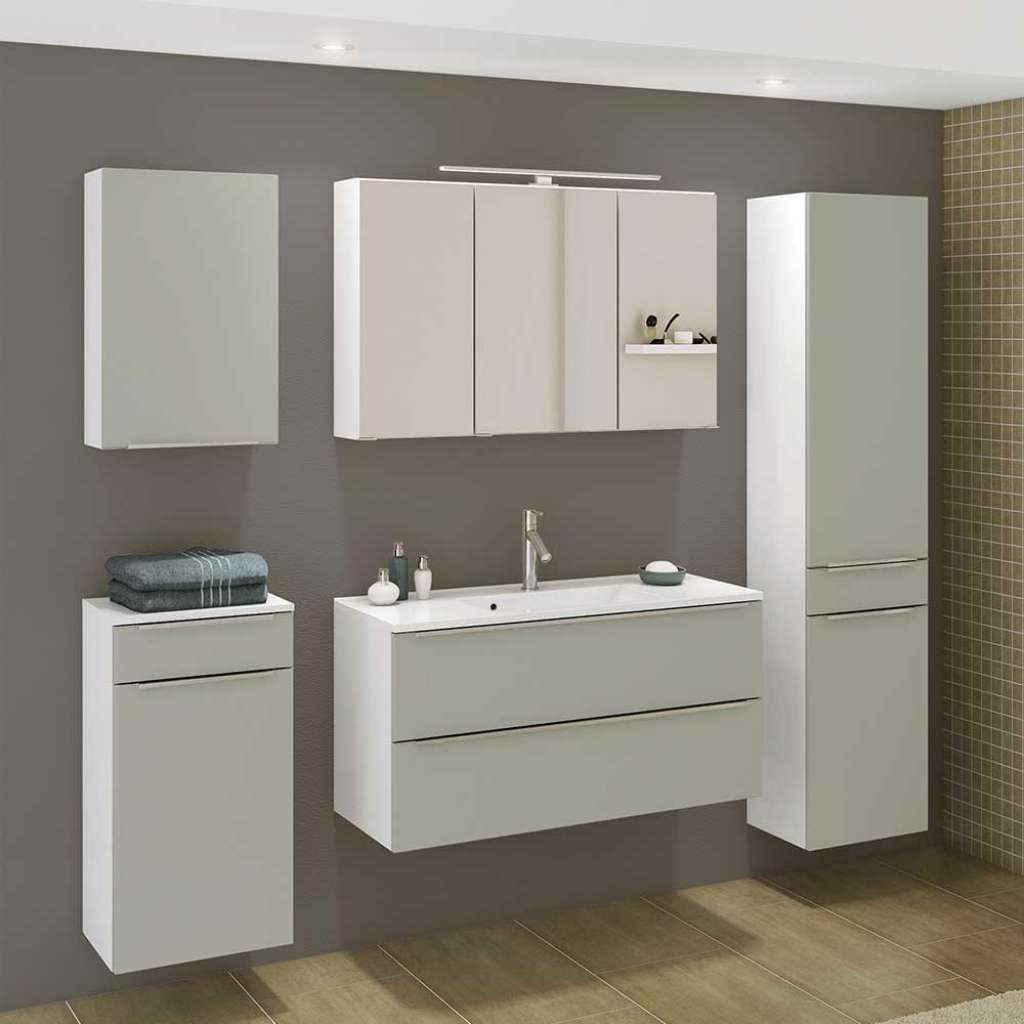 Badmöbel in Grau und Weiß 180 cm breit (5-teilig)