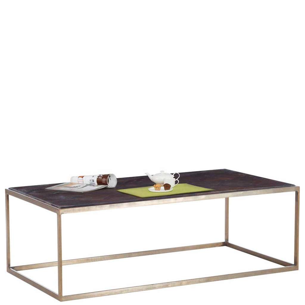 Wohnzimmer Couchtisch in Dunkelbraun und Messingfarben Bügelgestell