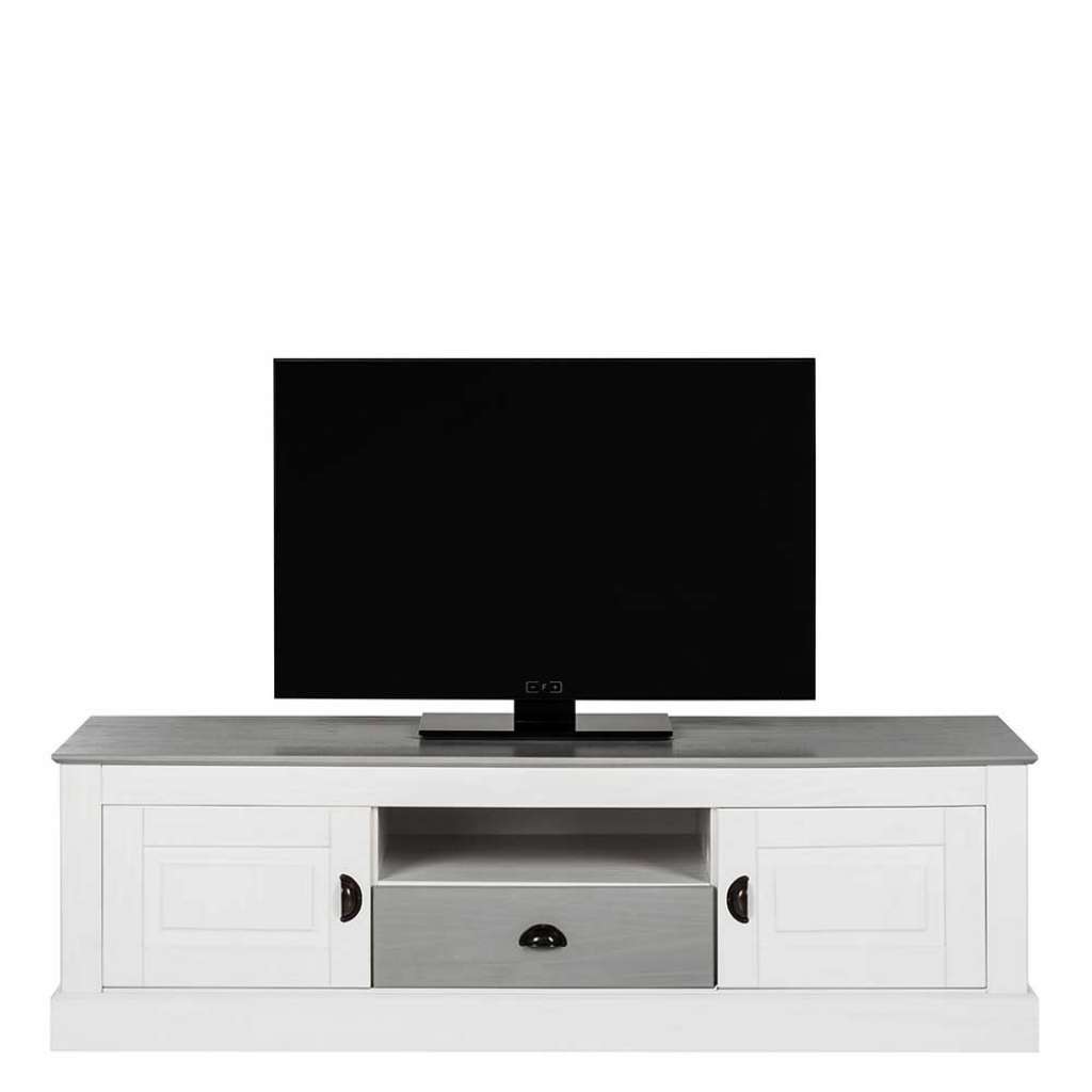 Fernsehmöbel in Weiß und Grau Kiefer Massivholz