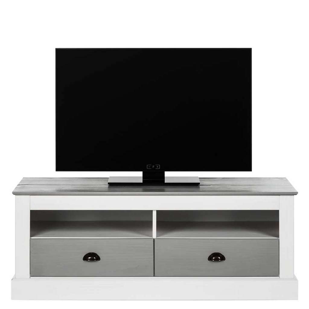 Fernsehmöbel im Landhausstil Weiß und Grau massiv