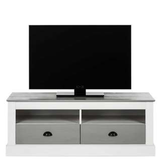 Fernsehmöbel im Landhausstil Weiß und Grau massiv