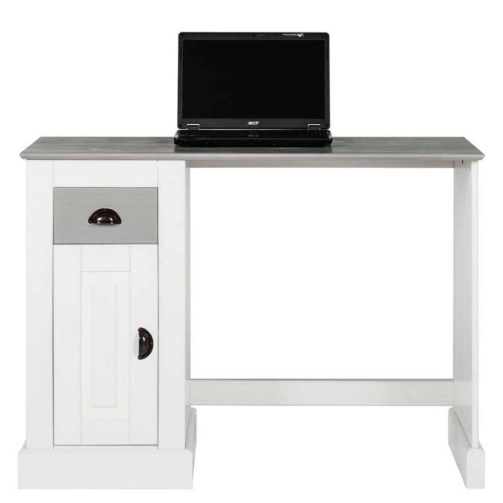 Laptopschreibtisch in Weiß und Grau Kiefer Massivholz