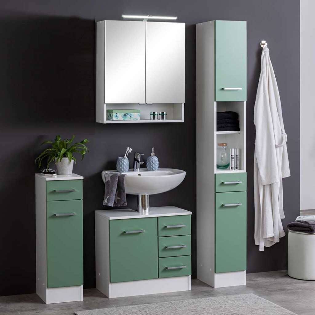 Design Badmöbel Set in Grün und Weiß 110 cm breit (4-teilig)