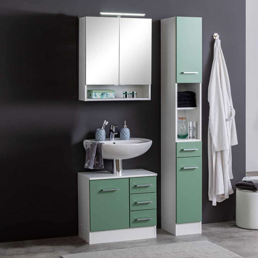 Badezimmermöbel Set in Grün und Weiß modern (3-teilig)