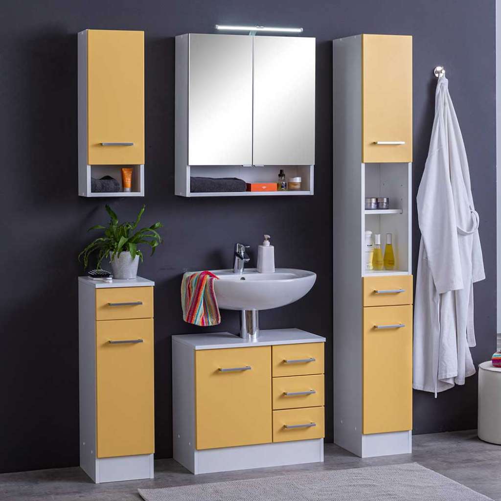 Möbel Komplettset für Badezimmer Gelb und Weiß (5-teilig)