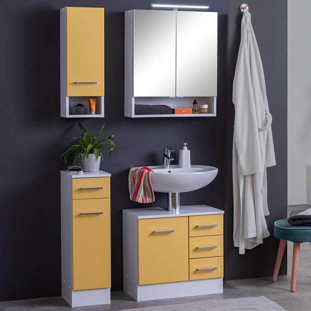 Badezimmer Komplettset in Gelb und Weiß LED Beleuchtung (4-teilig)