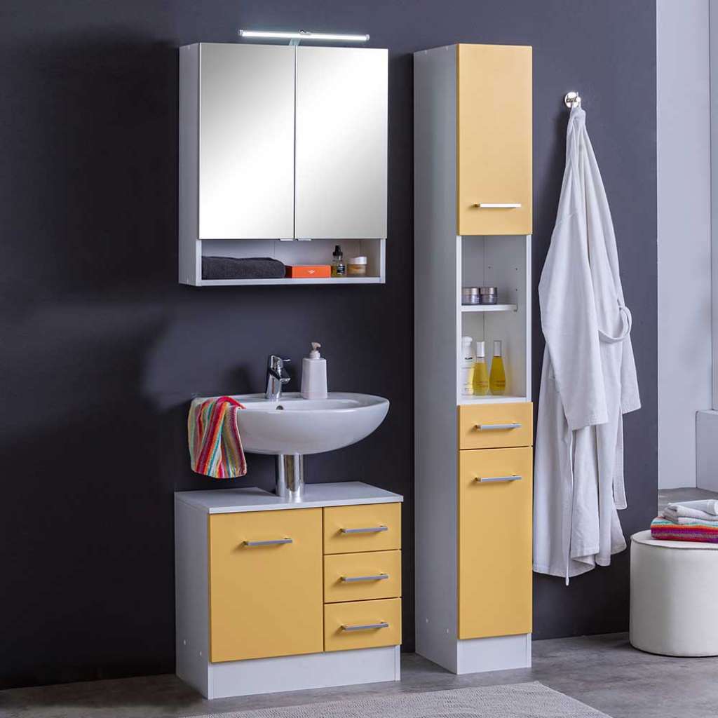 Design Bad Kombination in Gelb und Weiß LED Beleuchtung (3-teilig)
