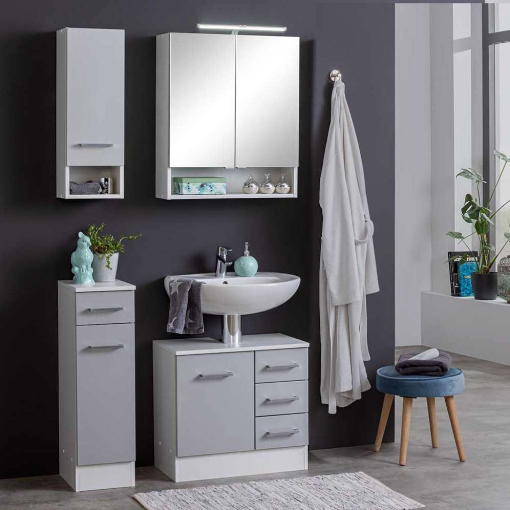 Badezimmermöbelset in Hellgrau und Weiß 85 cm breit (4-teilig)