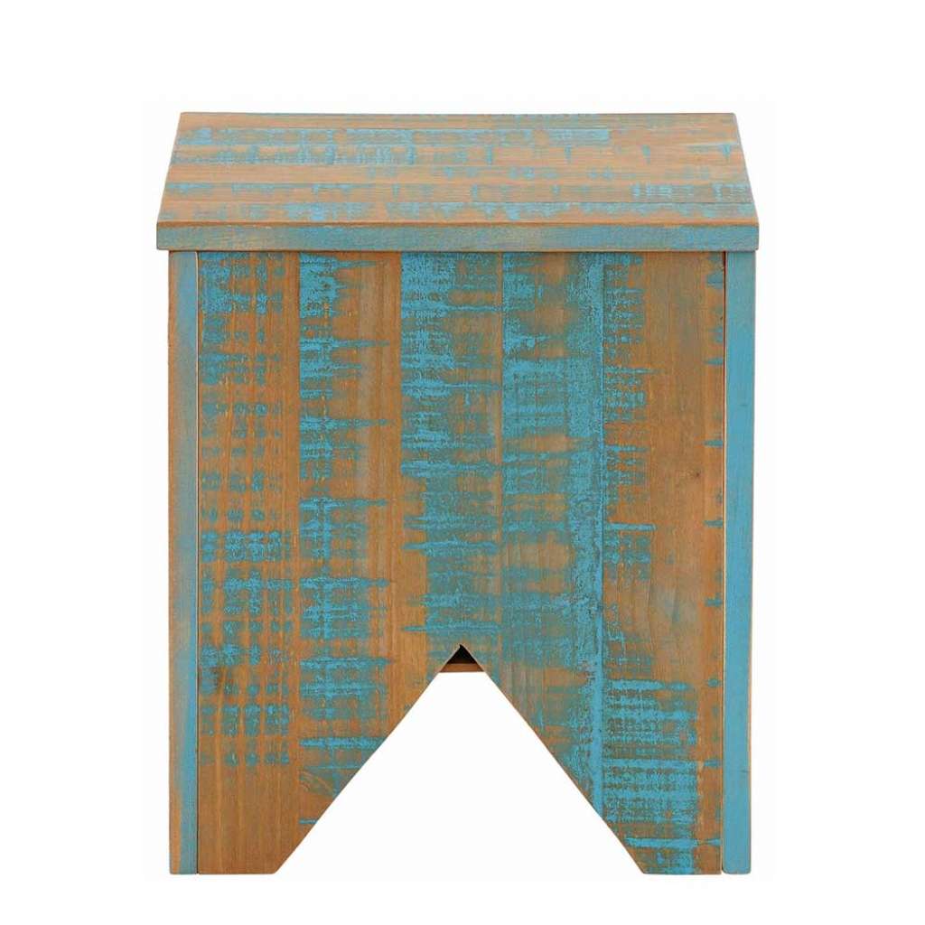 Shabby Chic Hocker in Türkis Kiefer Massivholz