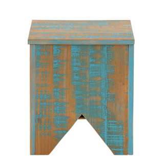 Shabby Chic Hocker in Türkis Kiefer Massivholz