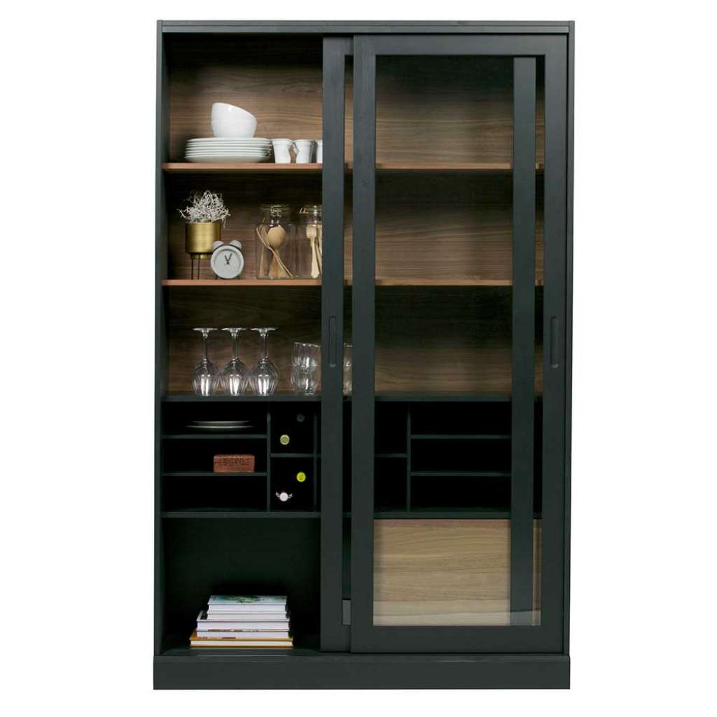 Schrank Vitrine in Nussbaumfarben und Schwarz 125 cm breit