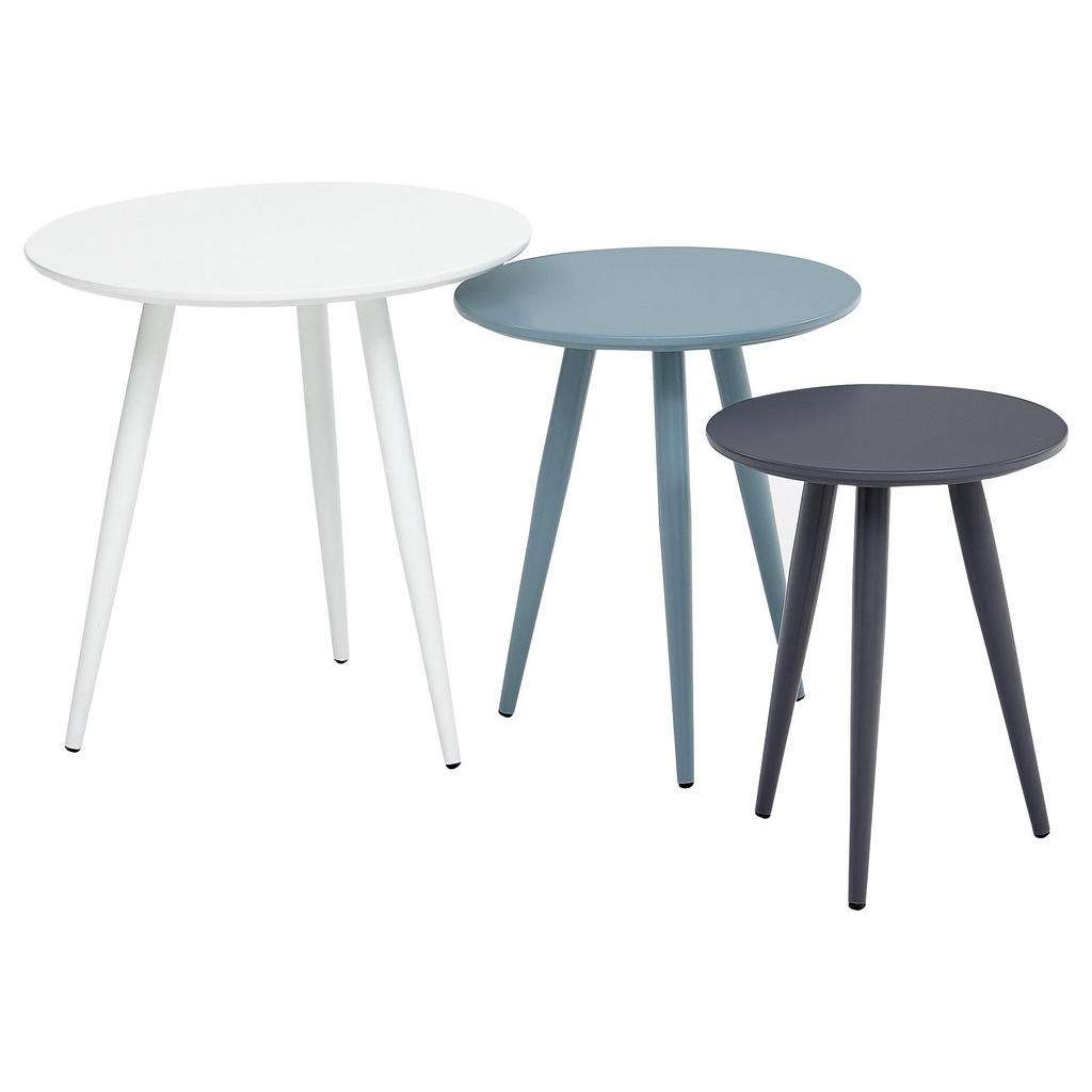 BEISTELLTISCHSET rund Blau, Grau, Grün, Weiß