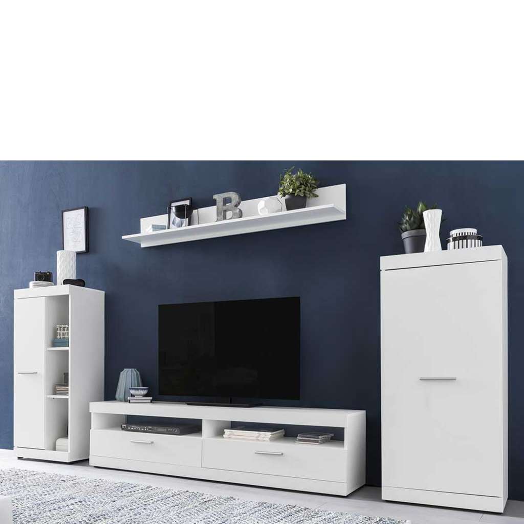 Designer Wohnwand in Weiß 260 cm breit (4-teilig)