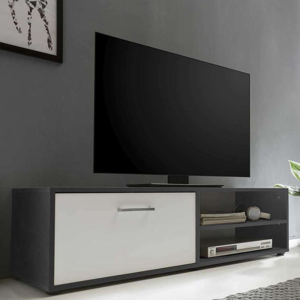 Phonomöbel in Dunkelgrau und Weiß 120 cm breit