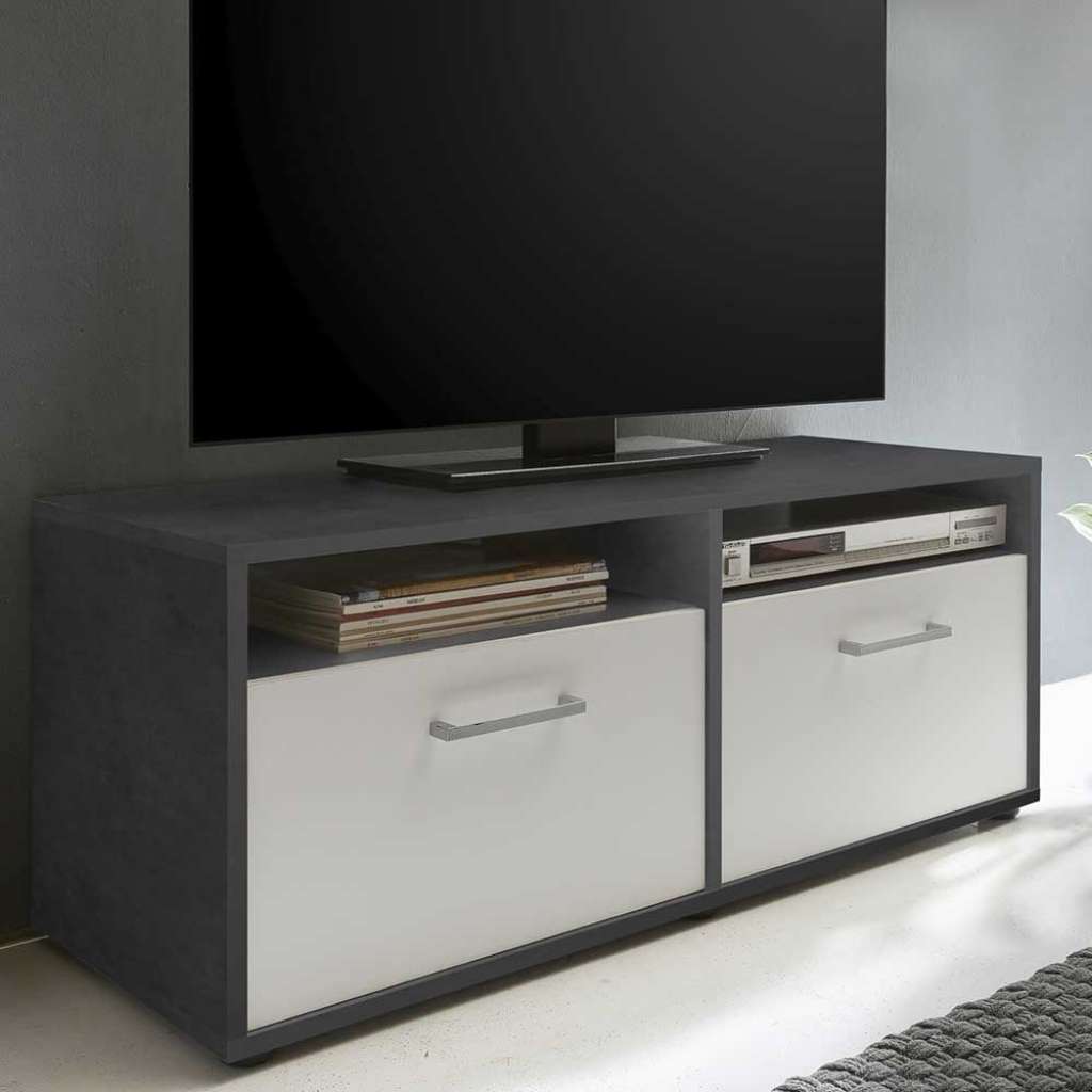 Fernsehmöbel in Weiß und Dunkelgrau 95 cm breit