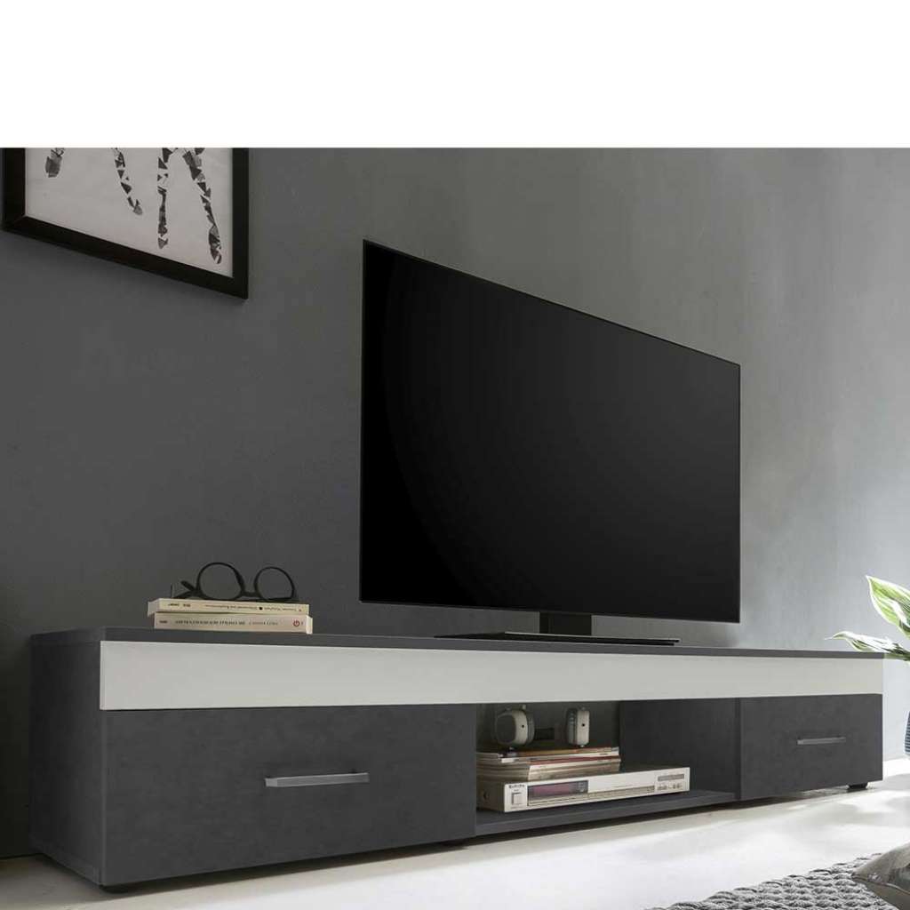 TV Sideboard in Weiß und Dunkelgrau 160 cm breit