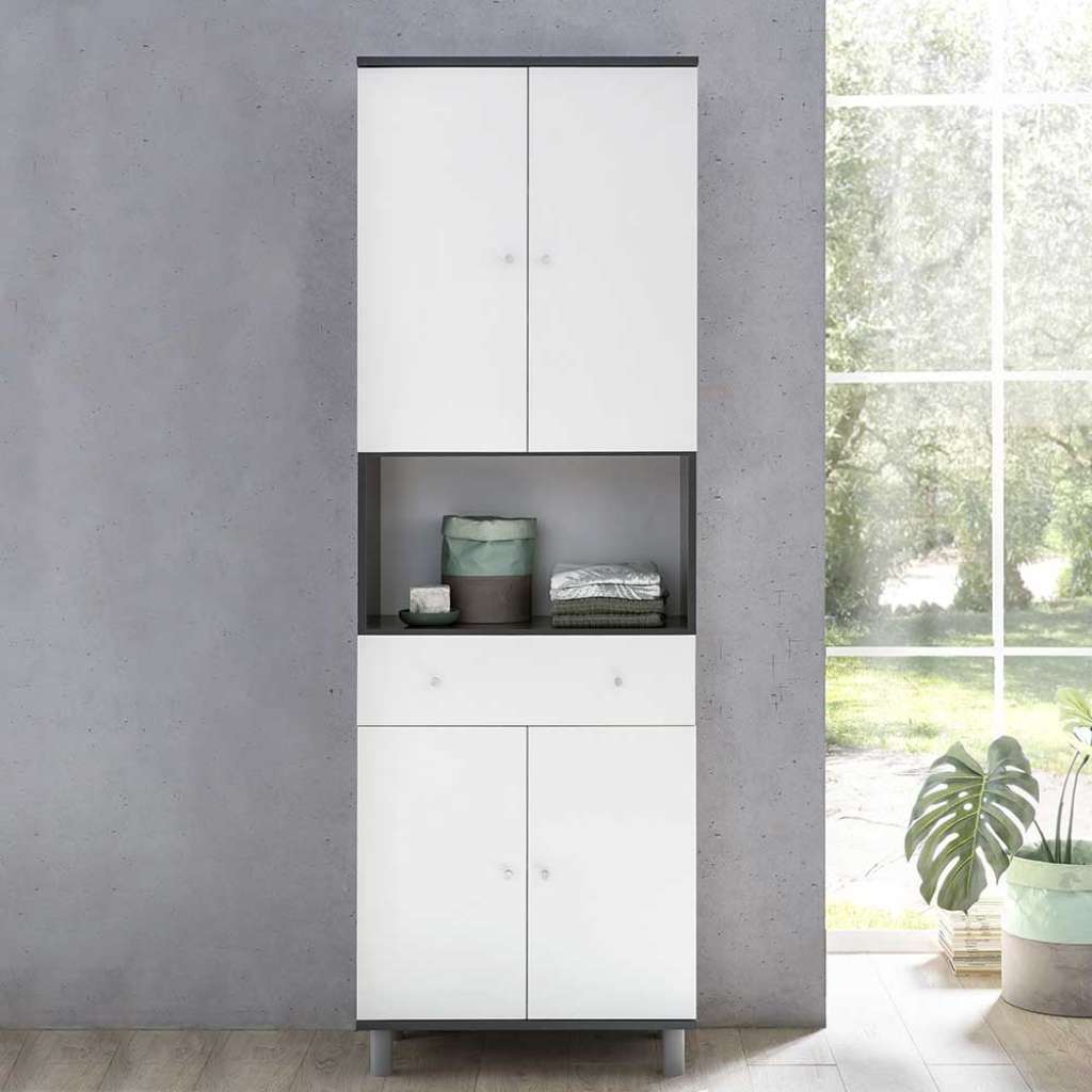 Bad Midischrank in Weiß und Dunkelgrau 60 cm breit