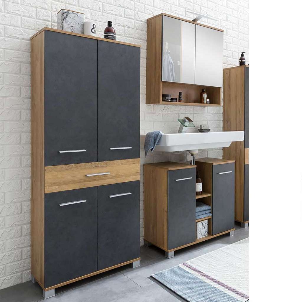 Design Badezimmer Set in Dunkelgrau und Eiche Optik Made in Germany (3-teilig)
