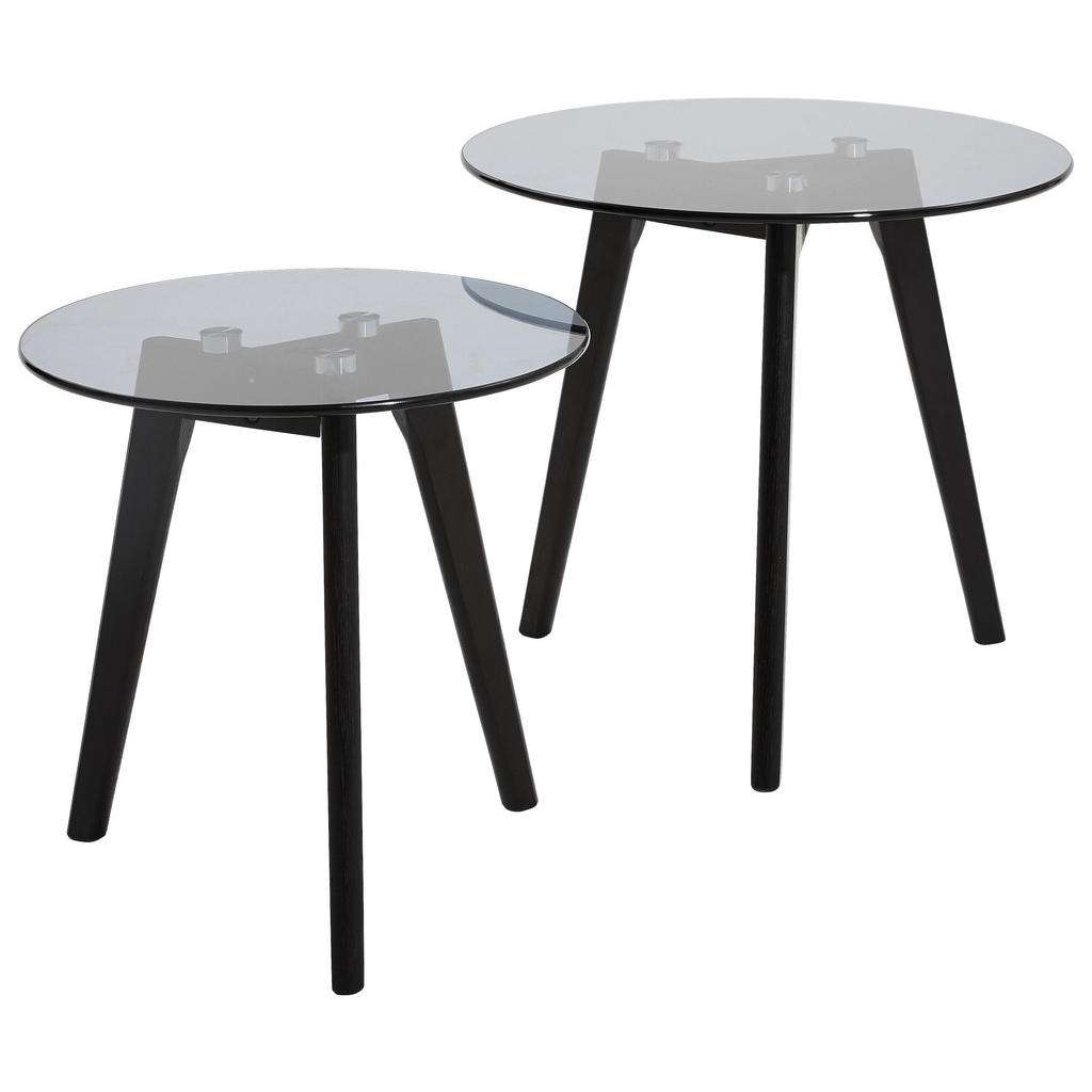 BEISTELLTISCHSET Eiche massiv rund Schwarz