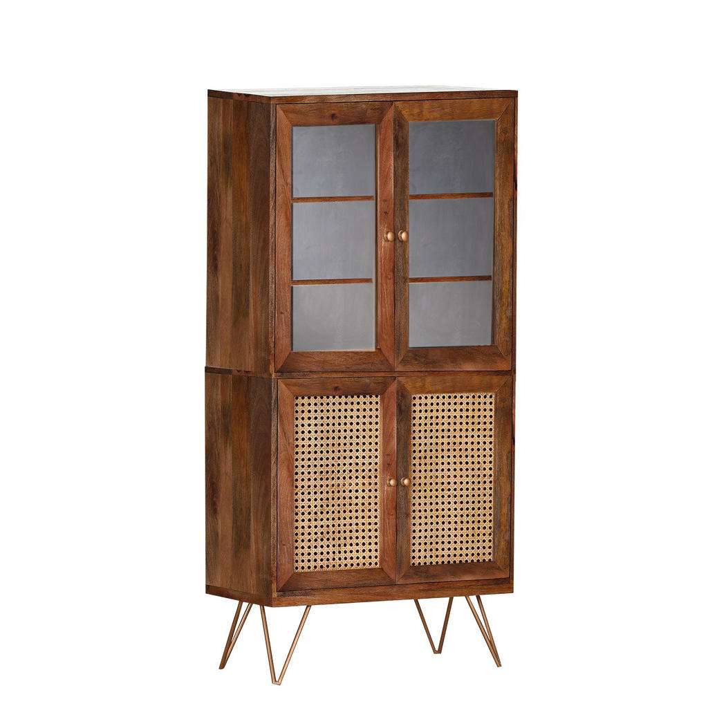 VITRINE Mangoholz massiv Braun, Goldfarben