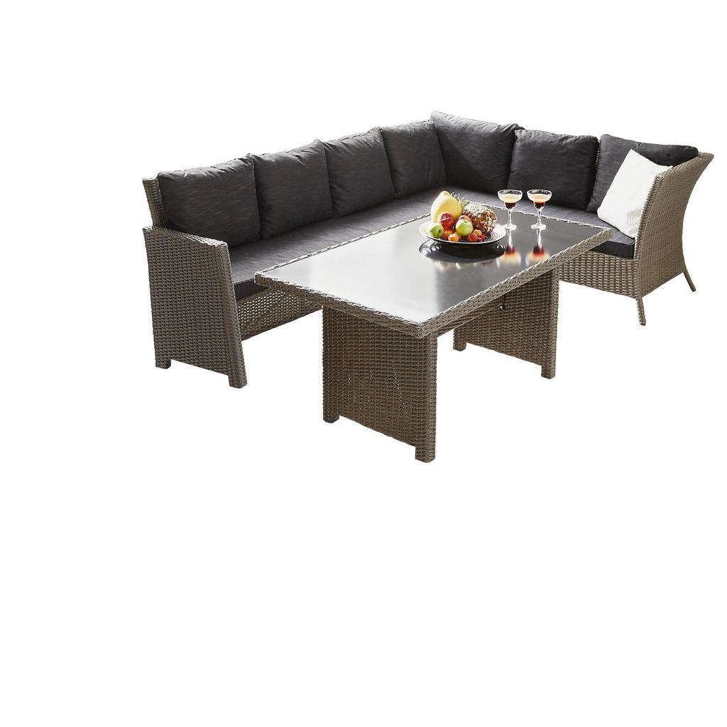 DINING-LOUNGESET Grau, Schwarz Kunststoffgeflecht Aluminium