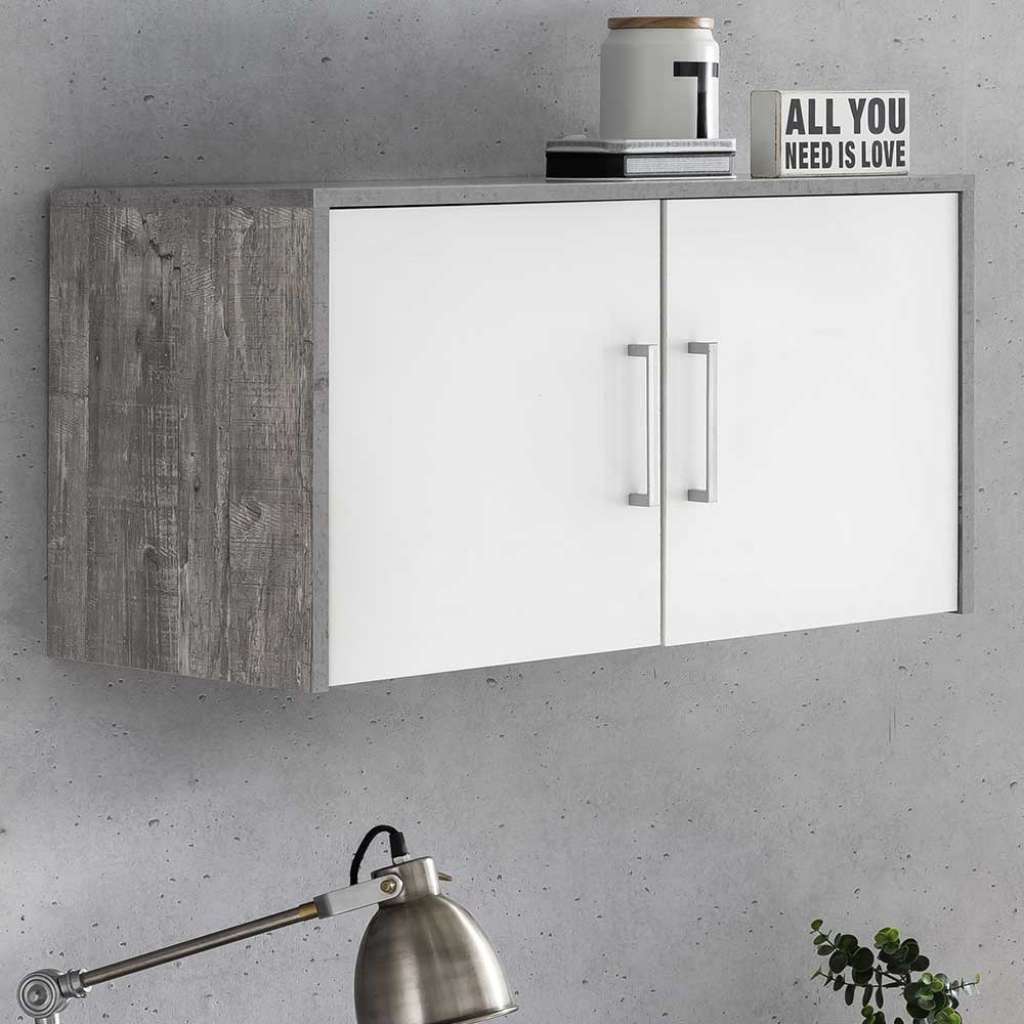 Büro Hängeschrank in Weiß und Beton Grau 2-türig