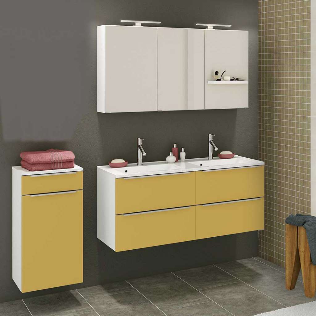 Design Badmöbel Set in Gelb und Weiß Doppel Waschtisch (3-teilig)