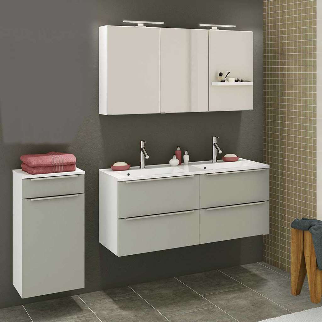 Badezimmermöbel Set mit Doppelwaschtisch Grau und Weiß (3-teilig)