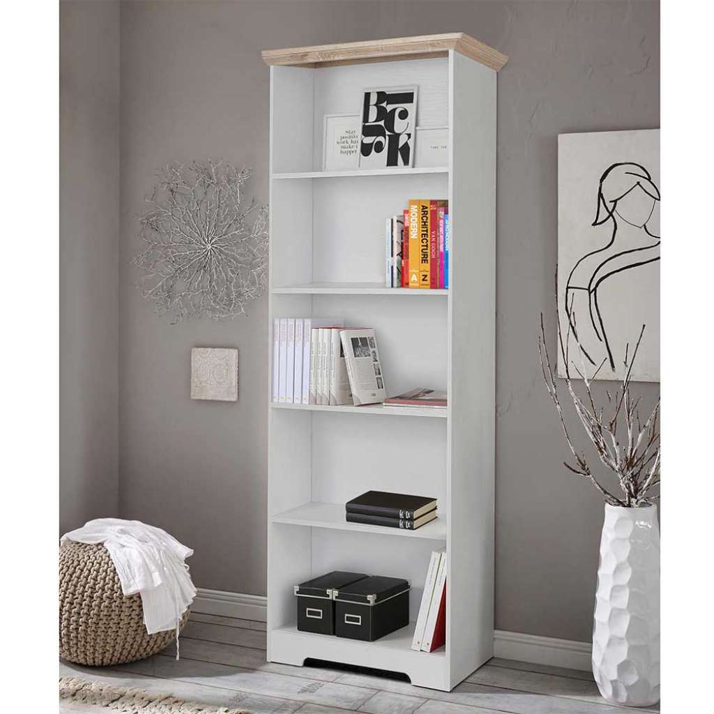 Buchregal in Weiß und Eiche Optik 75 cm breit