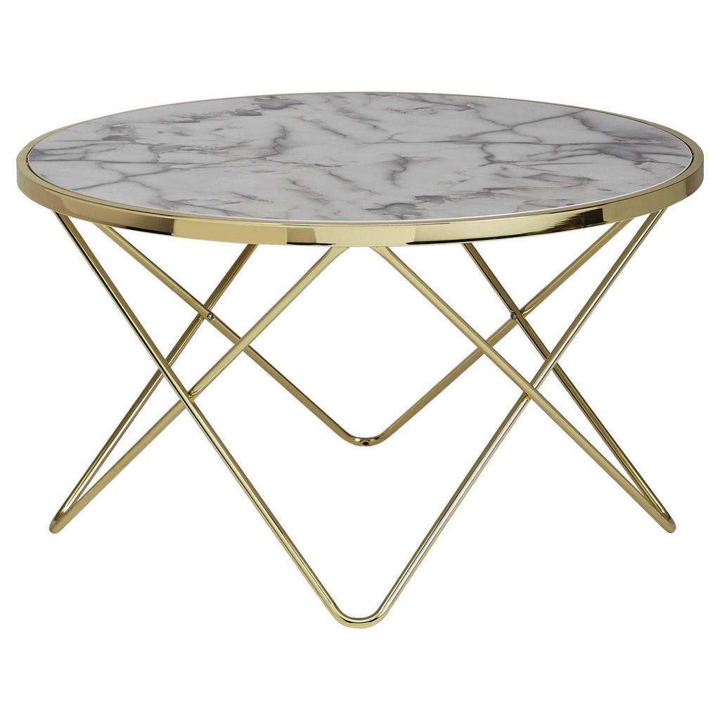 COUCHTISCH rund Weiß, Goldfarben