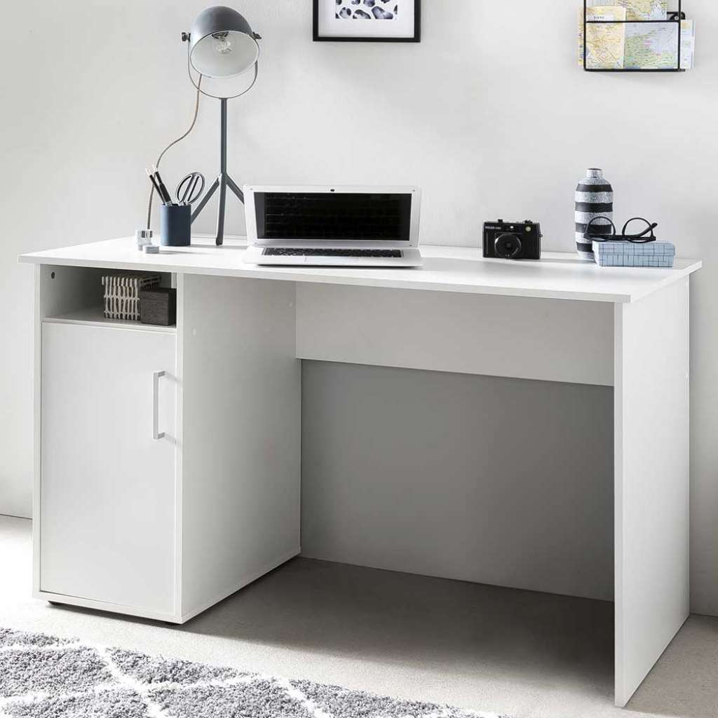 Weißer Schreibtisch 125 cm breit Knieraumblende