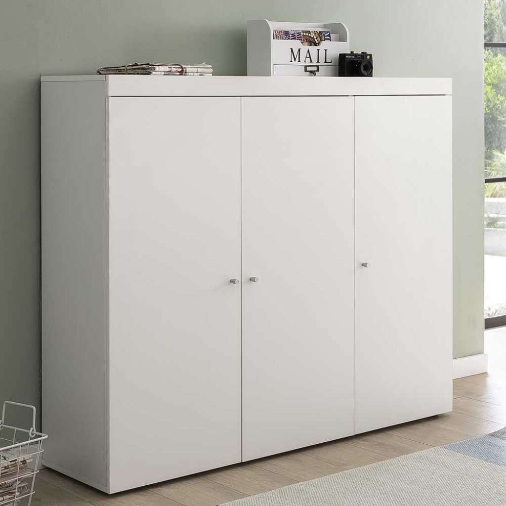 Weißer Schuhschrank 120 cm breit drei Türen