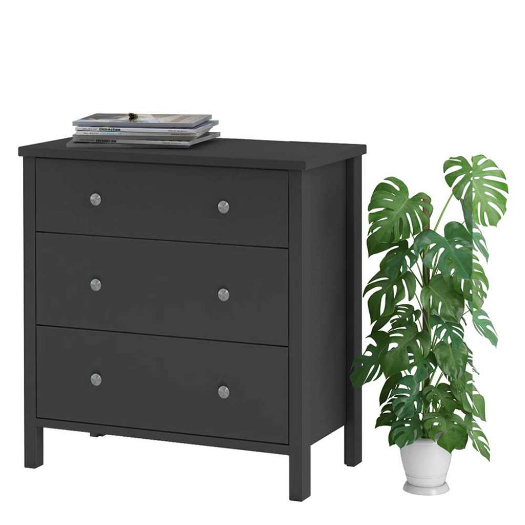 Schwarze Kommode mit drei Schubladen modern