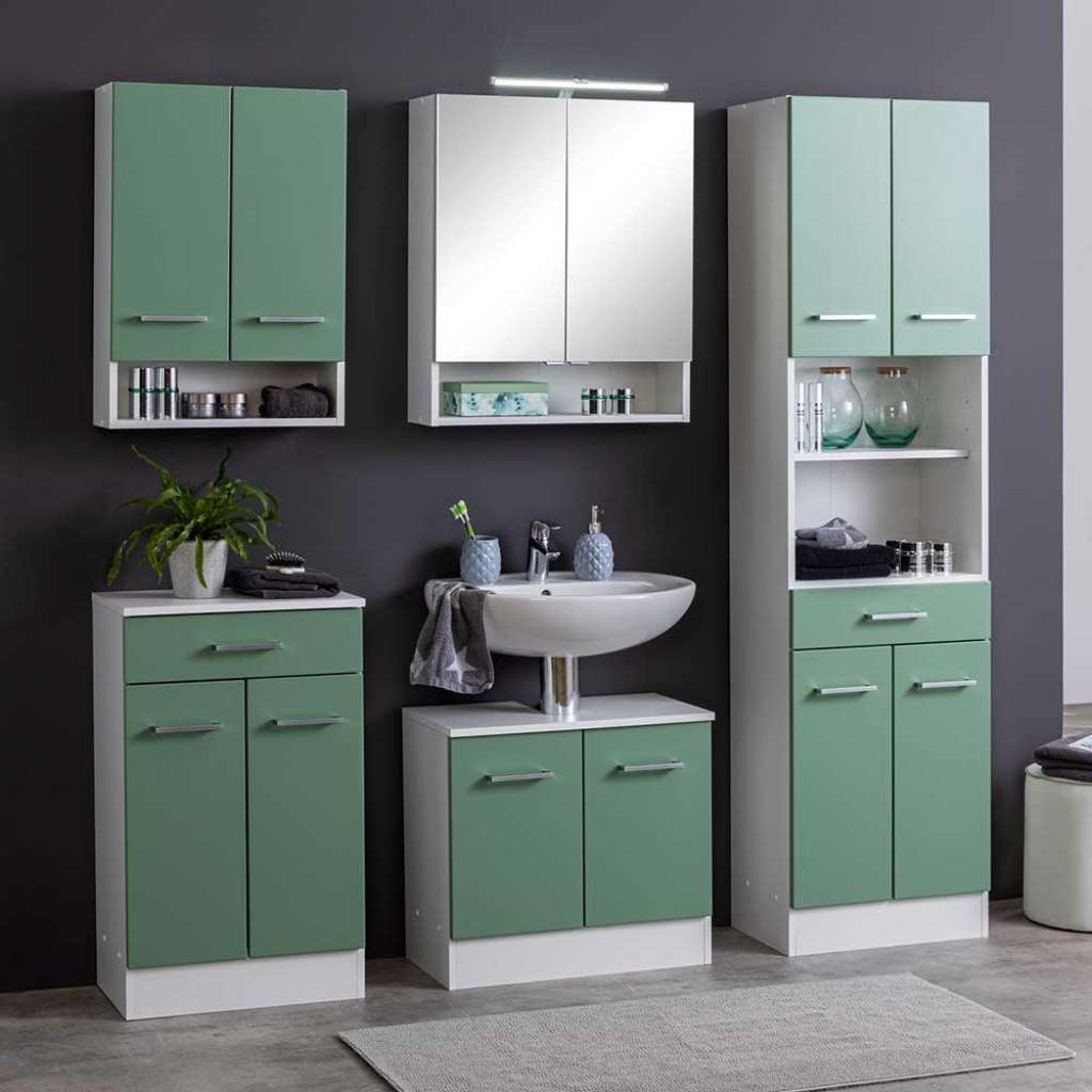 Design Bad Komplettset in Grün und Weiß LED Beleuchtung (5-teilig)