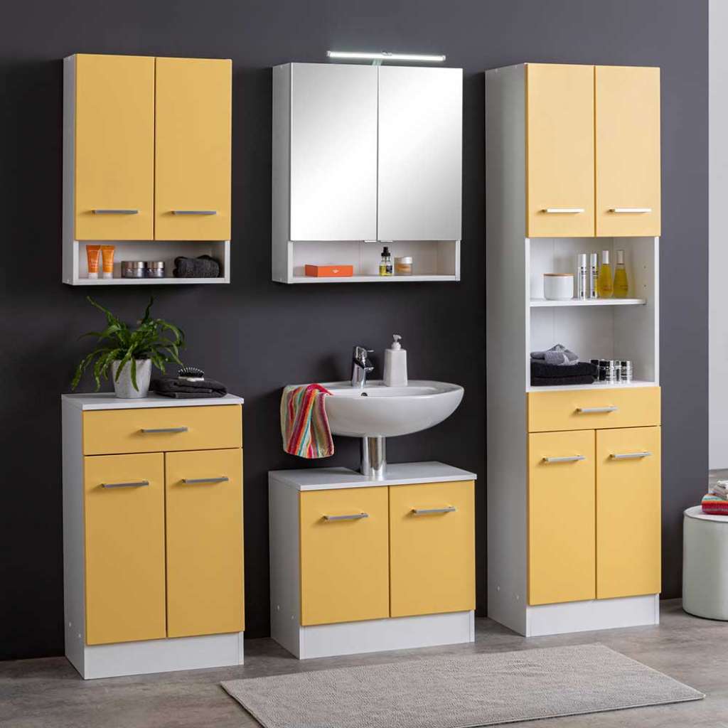 Badezimmer Set in Gelb und Weiß LED Beleuchtung (5-teilig)