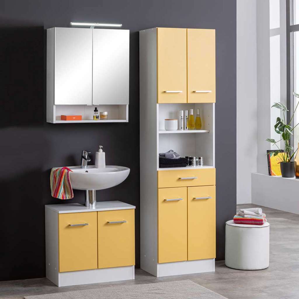 Design Möbel Set für Bad Gelb und Weiß (3-teilig)