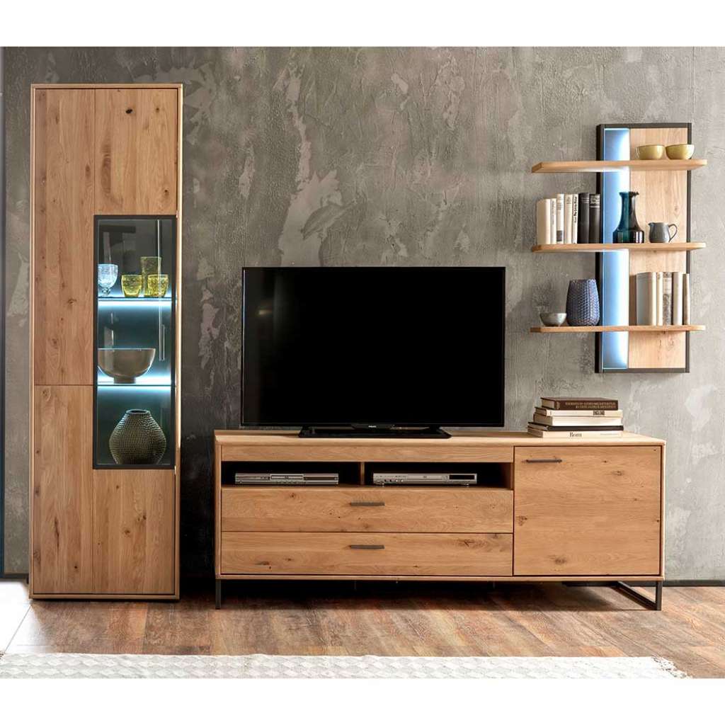 Anbauwand in Eiche Bianco und Anthrazit modern (3-teilig)