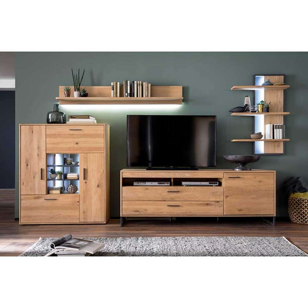 Wohnzimmer Anbauwand in Eiche Bianco und Anthrazit modern (4-teilig)