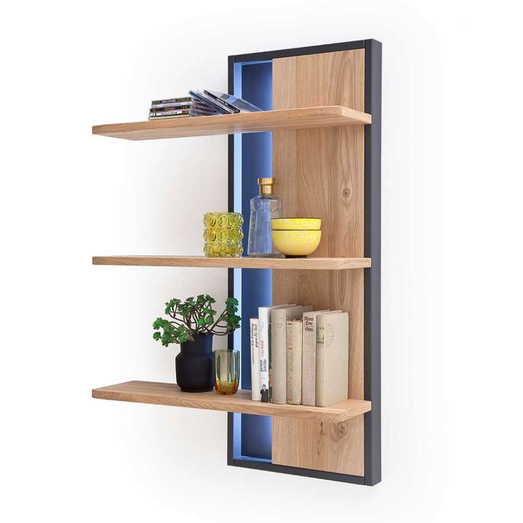 Wohnzimmer Wandregal in Eiche Bianco und Anthrazit 70 cm breit