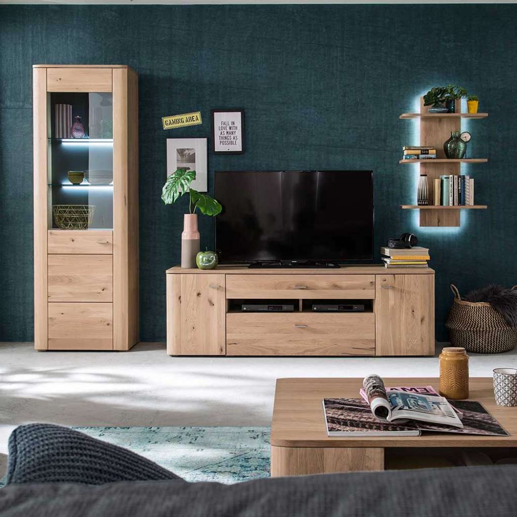 Anbauwand in Eiche Bianco massiv 300 cm breit (3-teilig)