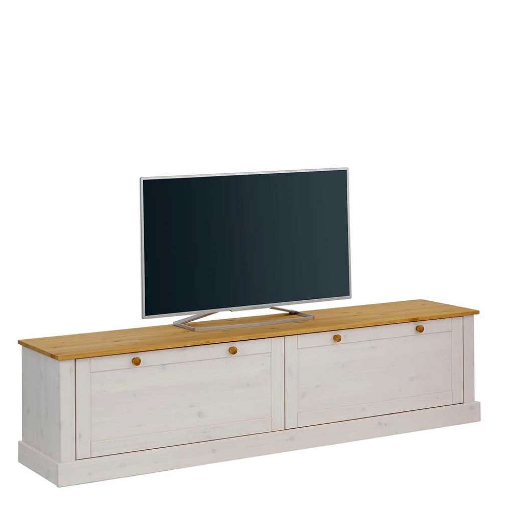 Landhaus TV Lowboard in Weiß und Honigfarben massiv 180 cm breit