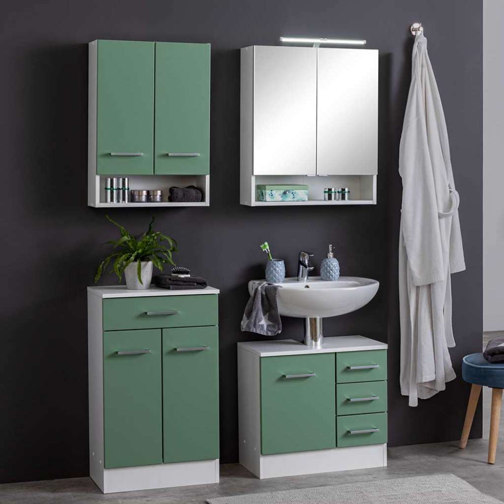 Badezimmer Komplettset in Grün und Weiß LED Beleuchtung (4-teilig)