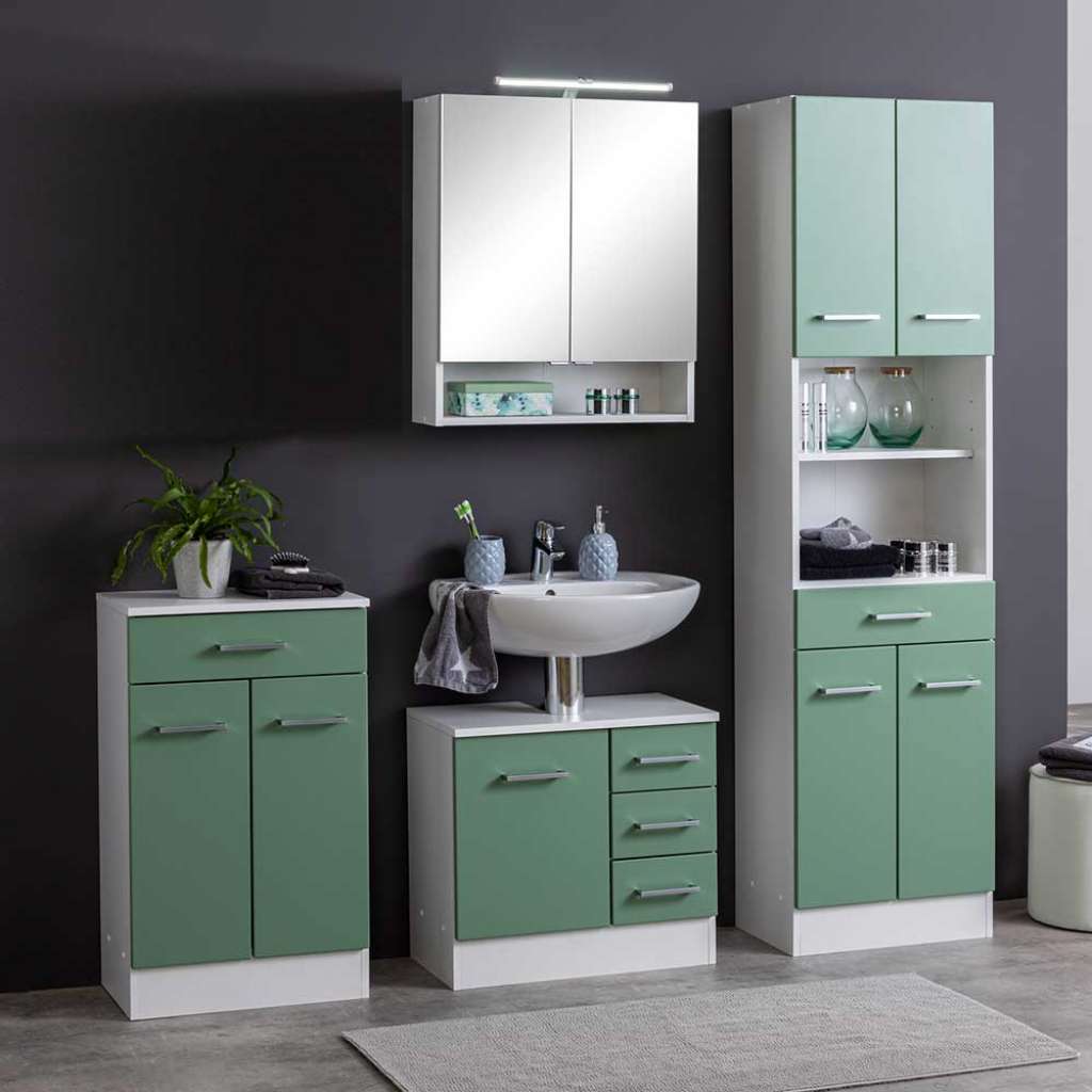 Badezimmermöbel Set in Grün und Weiß LED Beleuchtung (4-teilig)